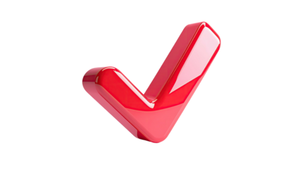 Red, shiny checkmark on a transparent black background