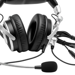 Professional silver and black gaming headset closeup