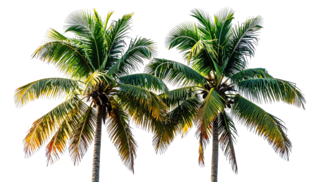 Two verdant palm trees stretch toward the sky - Powered by Adobe