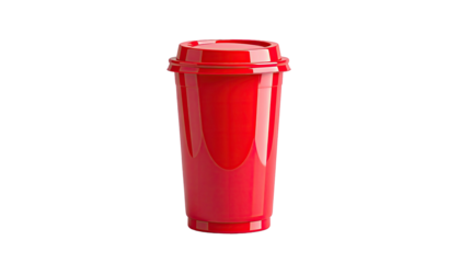 Red, plastic coffee cup with lid isolated on a black background