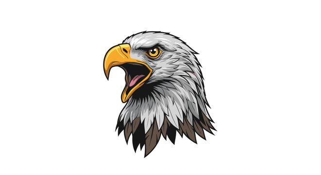 A powerful and fierce bald eagle head illustration, featuring its open beak, sharp eyes, and detailed plumage, symbolizing strength and freedom.
