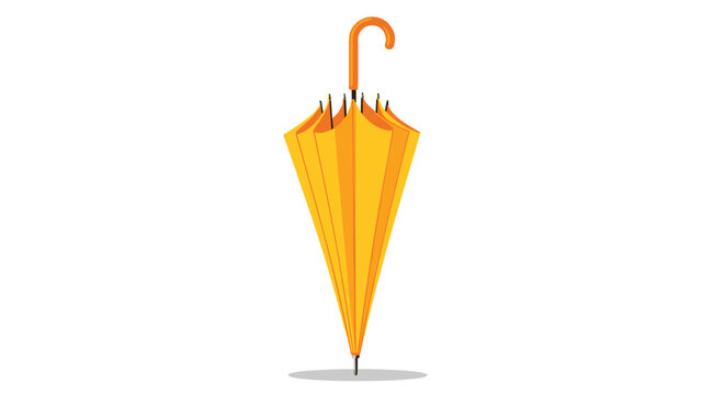 A vibrant orange umbrella stands upright and closed against a clean white background, rendered in a simple vector illustration style.
