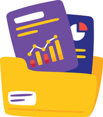 Digital Folder with Business Documents, Charts, and Analytics Data