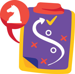 Strategic planning concept with chess knight and tactical flowchart illustration