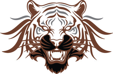 Fierce stylized tiger head vector illustration with tribal lines and bold graphic detailing