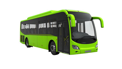 Lime green city bus on black background, passenger carrier perspective