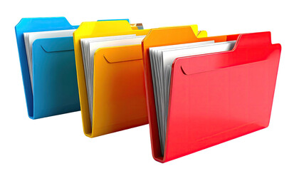 Row of colorful folders filled with papers on a black background