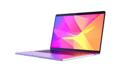 Sleek laptop with a vibrant, abstract, gradient display