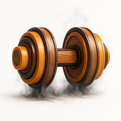 Stylized wooden dumbbell with smoke effect on white background