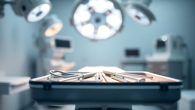 forceps. Clean medical setting with surgical tools under focused lighting, shallow depth of field. STEM education sheets. - Powered by Adobe