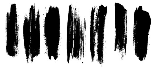 Vector grungy paint brush strokes collection. Calligraphy straight smears, stamp, lines. Hand drawn ink illustration isolated on white background. Vector black paint, ink brush stroke, line or texture
