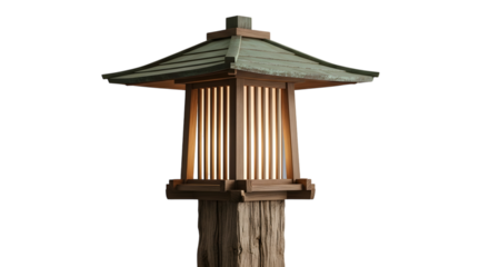 Traditional japanese wooden lantern illuminated against a dark background