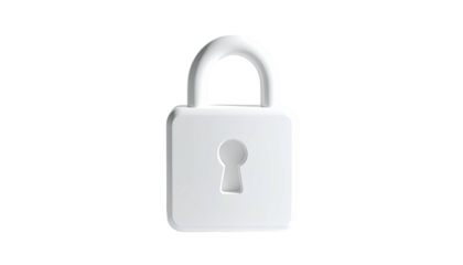 White, stylized padlock with keyhole on a stark black background