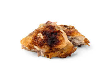 Baked chicken thighs isolated on white background.