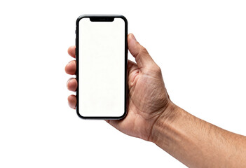 Male Hand Holding Blank Screen Smartphone Template PNG