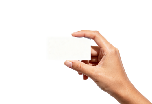 Female Hand Holding Blank White Card Template Isolated PNG