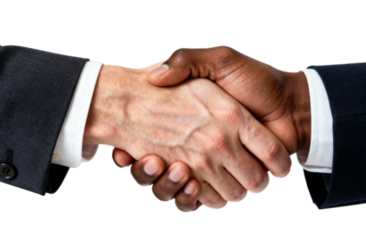 Multi-ethnic Business Handshake in Suits Isolated PNG - Powered by Adobe