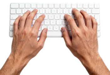 Hands Typing on Modern White Keyboard Isolated PNG