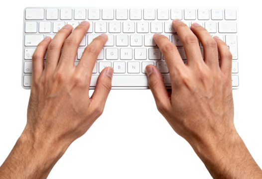 Hands Typing on Modern White Keyboard Isolated PNG