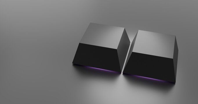 Minimalist render of two blank keycaps with purple backlight glow