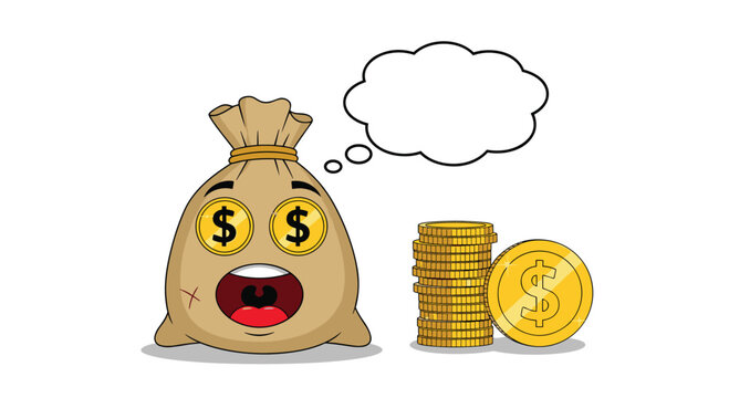 Money bag with coins and thought bubble financial concept.