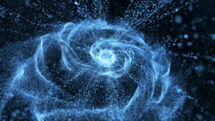 Abstract blue particles creating a swirling vortex of light. A glowing spiral galaxy forming in deep space. Futuristic energy and technology motion background - Powered by Adobe