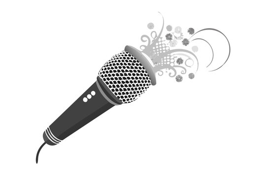 Black microphone with floral swirl and sound lines