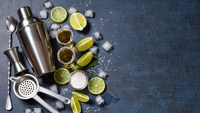 Margarita Cocktail Ingredients Flat Lay...