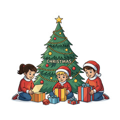 Children Unwrap Gifts on Christmas Morning A Joyful Holiday Scene