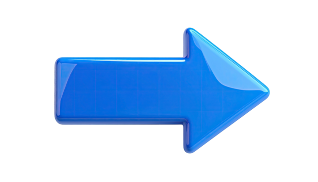 Glossy blue arrow pointing right on a plain black background