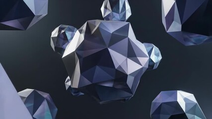 Vertical video of abstract geometric crystals floating in dark space. A seamless 3D animation of rotating low-poly shapes. Modern futuristic background - Powered by Adobe