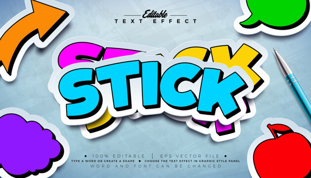 Sticker Text Effect Design Vector Editable Illustrator Graphic Style with Customizable Colorful Doodle Font on Light Background. Premium Typography Lettering Illustration Template for Education, Learn