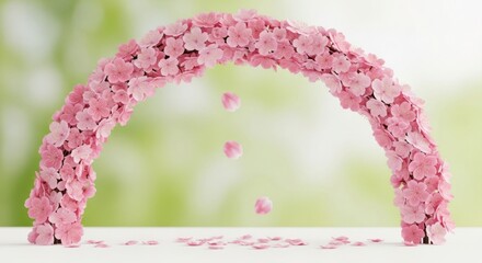 Beautiful pink flower archway decorated for a romantic wedding ceremony or garden party