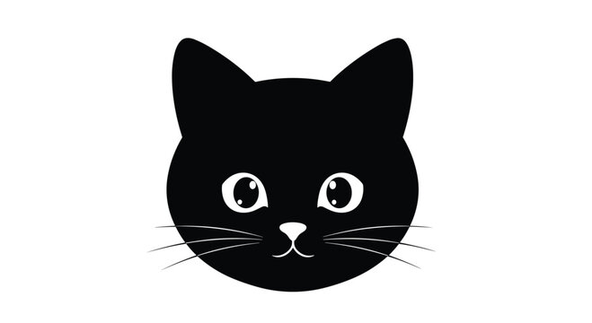 Black cat face illustration on white background simple design.