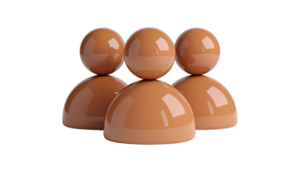 Three brown, glossy, abstract humanoid figures in a group