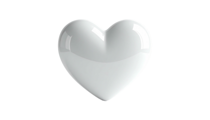 White, glossy heart shape isolated against stark black background