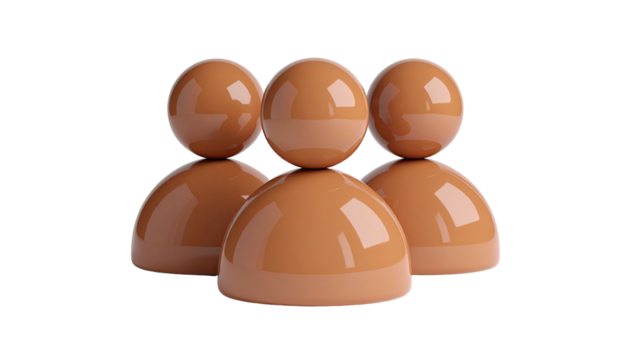 Three brown, glossy, abstract humanoid figures in a group