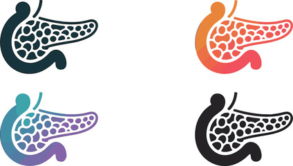 Pancreas vector illustration set, human digestive organ anatomy, medical pancreas icon pack, endocrine and exocrine gland diagram, health biology graphic.