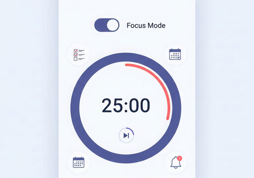 Digital timer app interface for focus and productivity