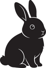 Fototapeta premium Solid black rabbit silhouette with ultra-smooth soft-edge curves, simple cute style, white background