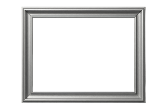 Silver frame on a white background in 3D format, template, background, empty space for text, banner, advertising, drinks, food, store