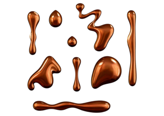 Different realistic Bronze drops set isolated on transparent or white background