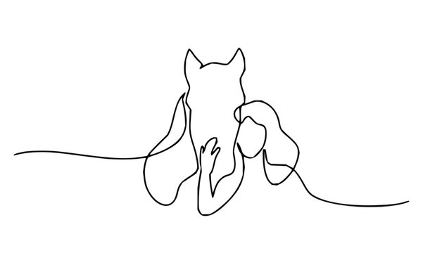 Embrace of comfort a girl tenderly hugs her horse in a minimalist line art style conveying deep connection and gentle affection for animal lovers - Powered by Adobe