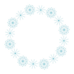 Elegant snowflakes in circle. Winter round frame made of flakes. Winter holiday, New Year and Christmas headband template vector graphics