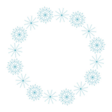 Elegant snowflakes in circle. Winter round frame made of flakes. Winter holiday, New Year and Christmas headband template vector graphics