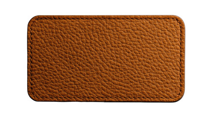  Rectangular brown leather patch with textured surface and stitched edges isolated on white background for craft and design purposes
