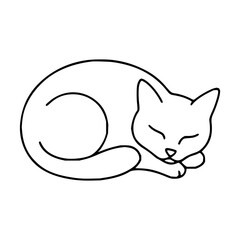 Adorable sleeping kitten curled peacefully in a minimalist line art style, perfect for pet lovers and gentle designs.