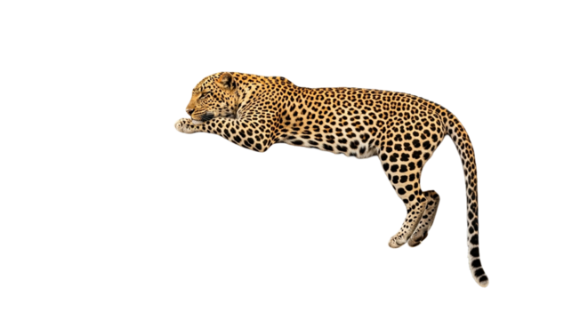 Leaping Leopard Isolated on White Background