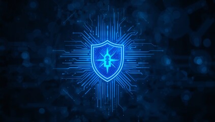Cybersecurity protection with a glowing shield and network connections, data defense for digital business, a modern solution for data privacy.