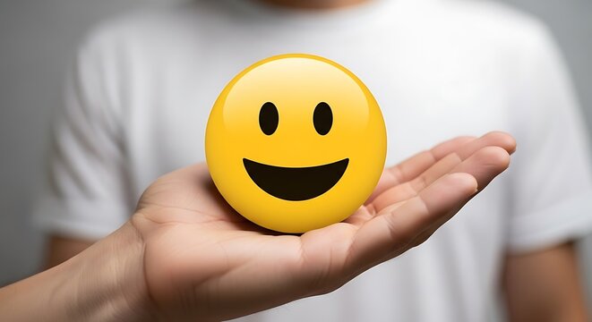 Hand Holding a Smiley Face Emoji: Symbol of Happiness and Positivity in Everyday Life